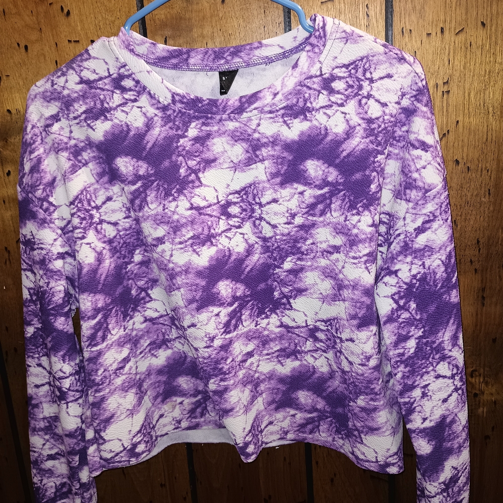 SHEIN Purple and White Tie-Dye Long Sleeve Top